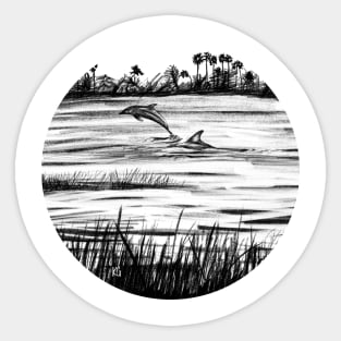 Dolphins Swimming in Wetlands Marshland Sticker